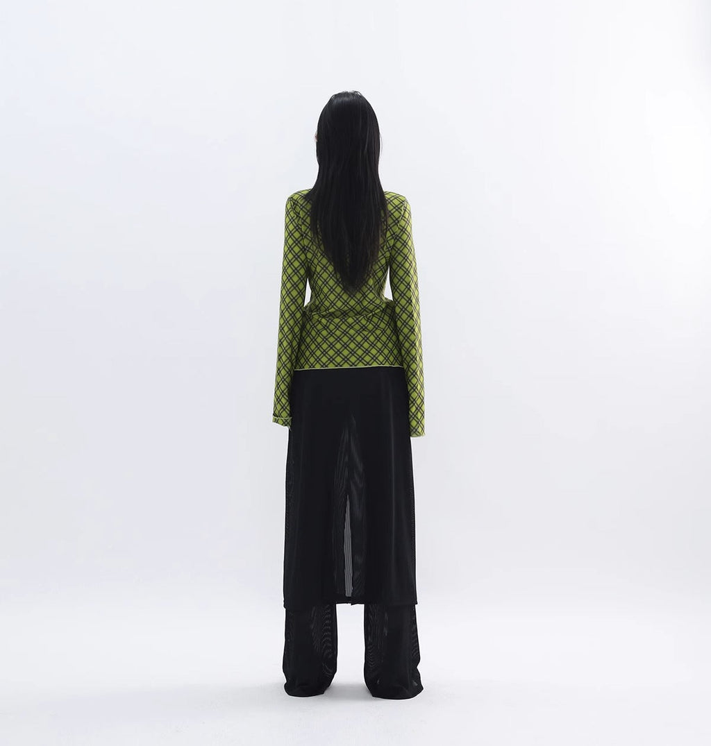 FUZZYKON | Minimalist Layered Drawstring Slim Flared See-through Pants Skirt [ID:]