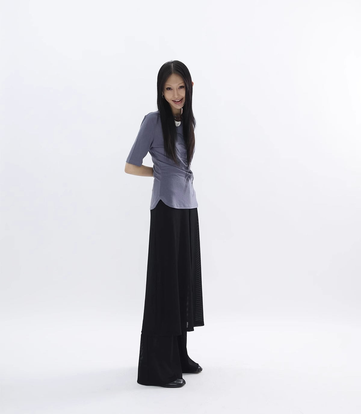 FUZZYKON | Original Abstract Print Waist-Defined Snow Cotton Short Sleeve T-Shirt [ID:]