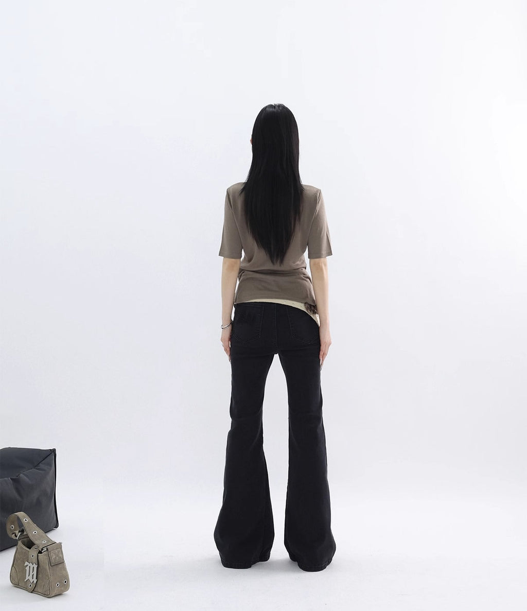 FUZZYKON | Original Abstract Print Waist-Defined Snow Cotton Short Sleeve T-Shirt [ID:]
