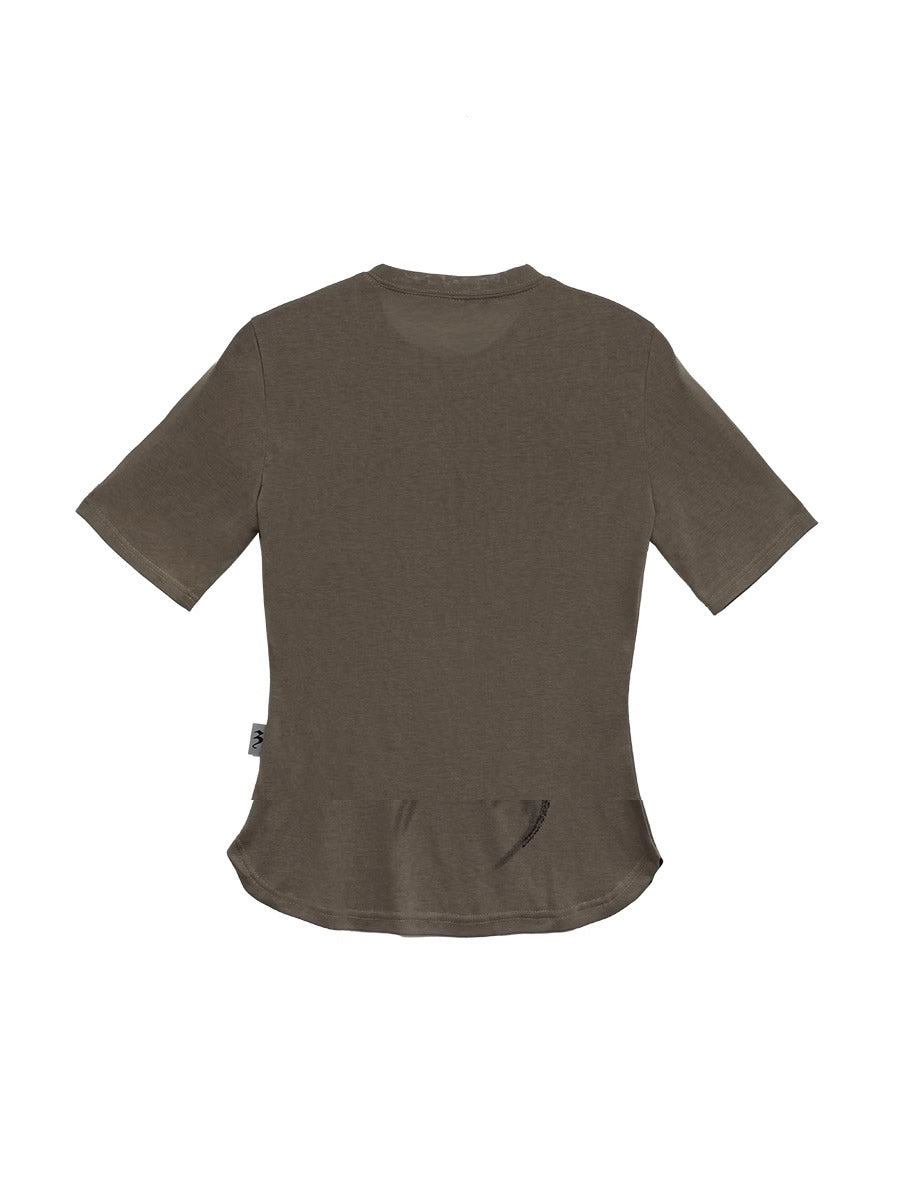 FUZZYKON | Original Abstract Print Waist-Defined Snow Cotton Short Sleeve T-Shirt [ID:]