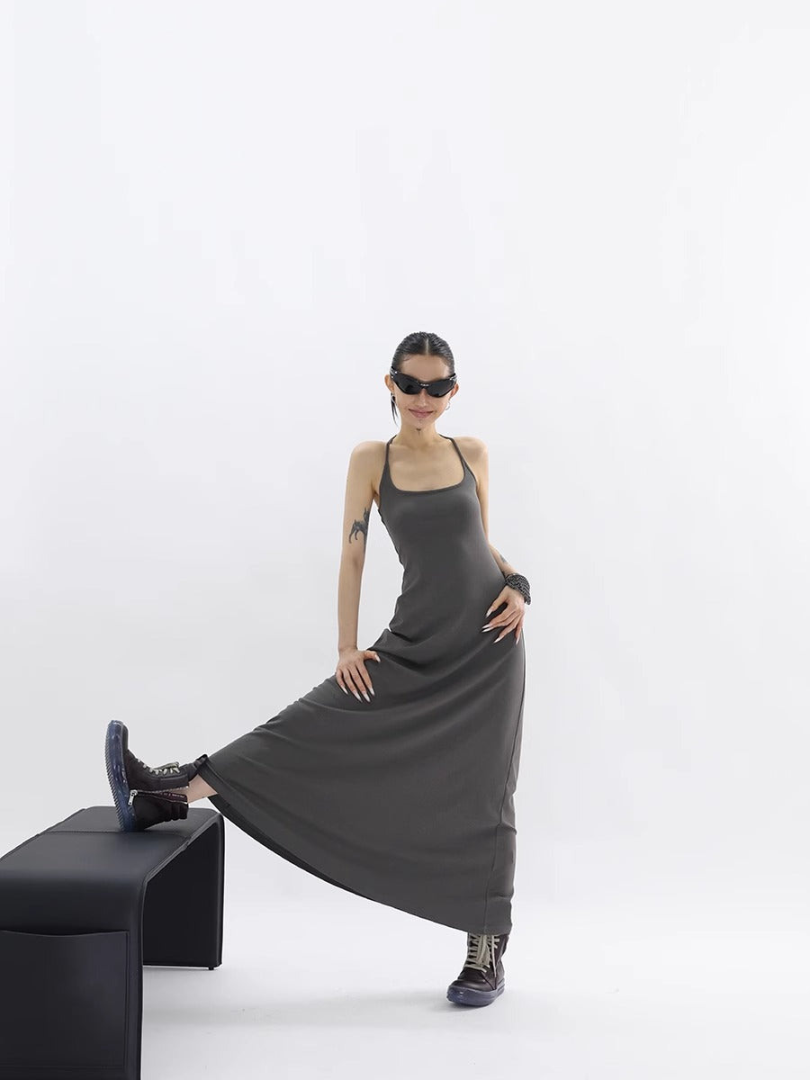 FUZZYKON | Fine Ribbed Large U-Neck Slim Fit Racerback Tank Dress [ID:]