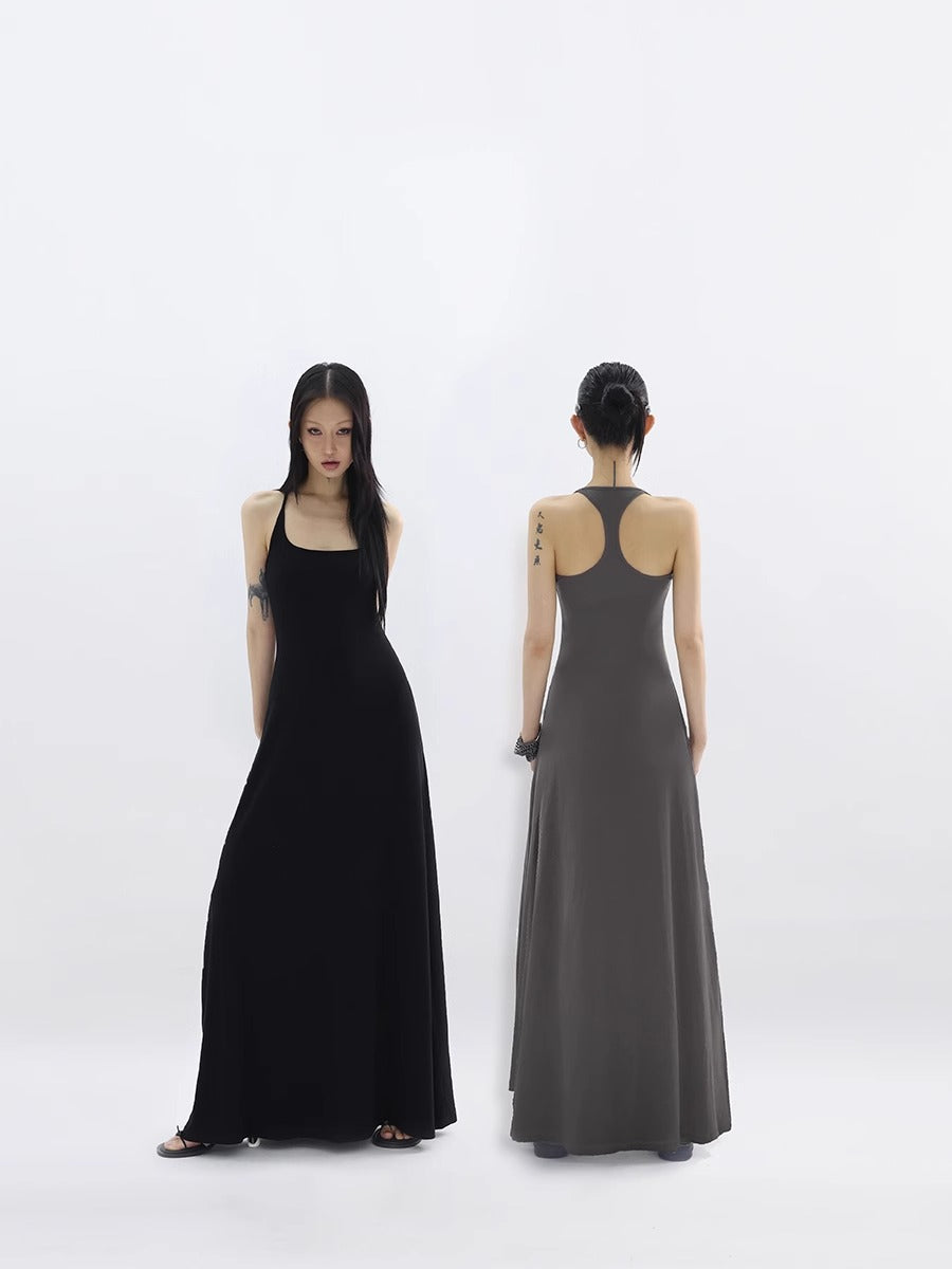 FUZZYKON | Fine Ribbed Large U-Neck Slim Fit Racerback Tank Dress [ID:]