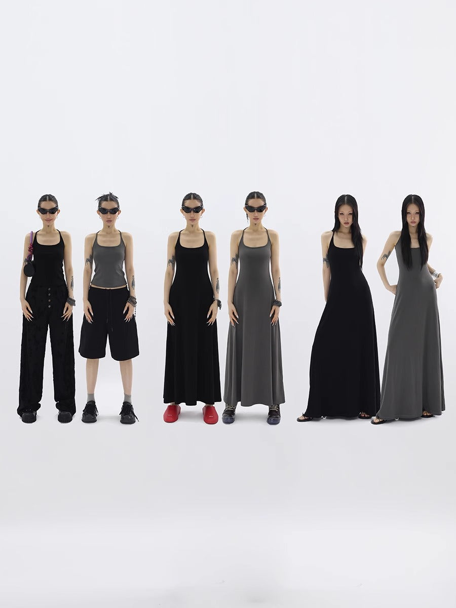 FUZZYKON | Fine Ribbed Large U-Neck Slim Fit Racerback Tank Dress [ID:]