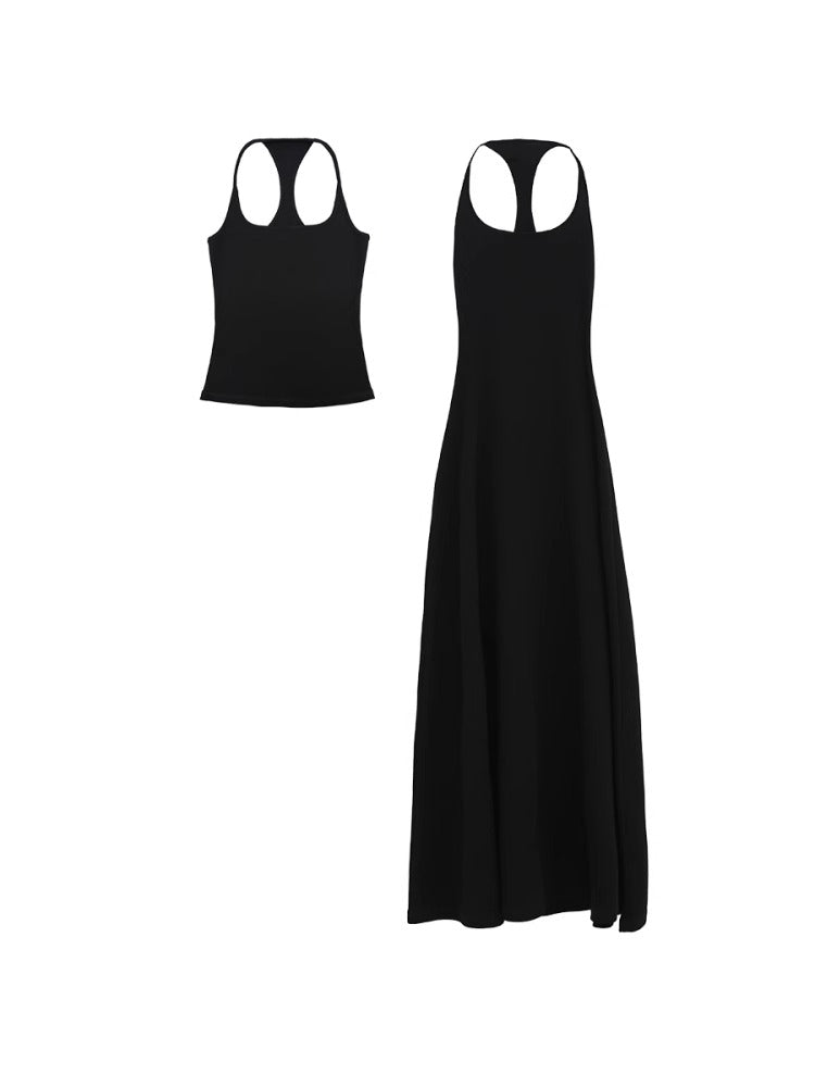 FUZZYKON | Fine Ribbed Large U-Neck Slim Fit Racerback Tank Dress [ID:]
