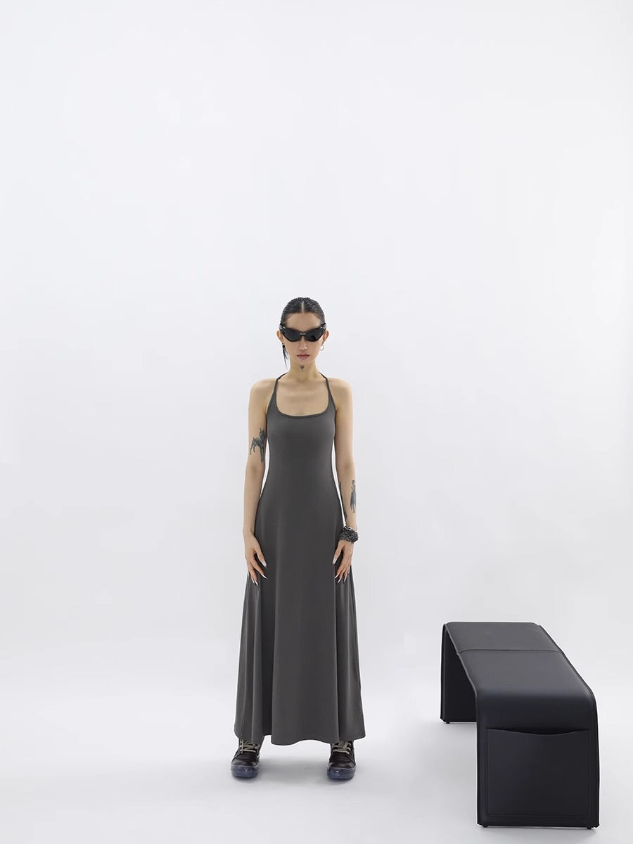 FUZZYKON | Fine Ribbed Large U-Neck Slim Fit Racerback Tank Dress [ID:]