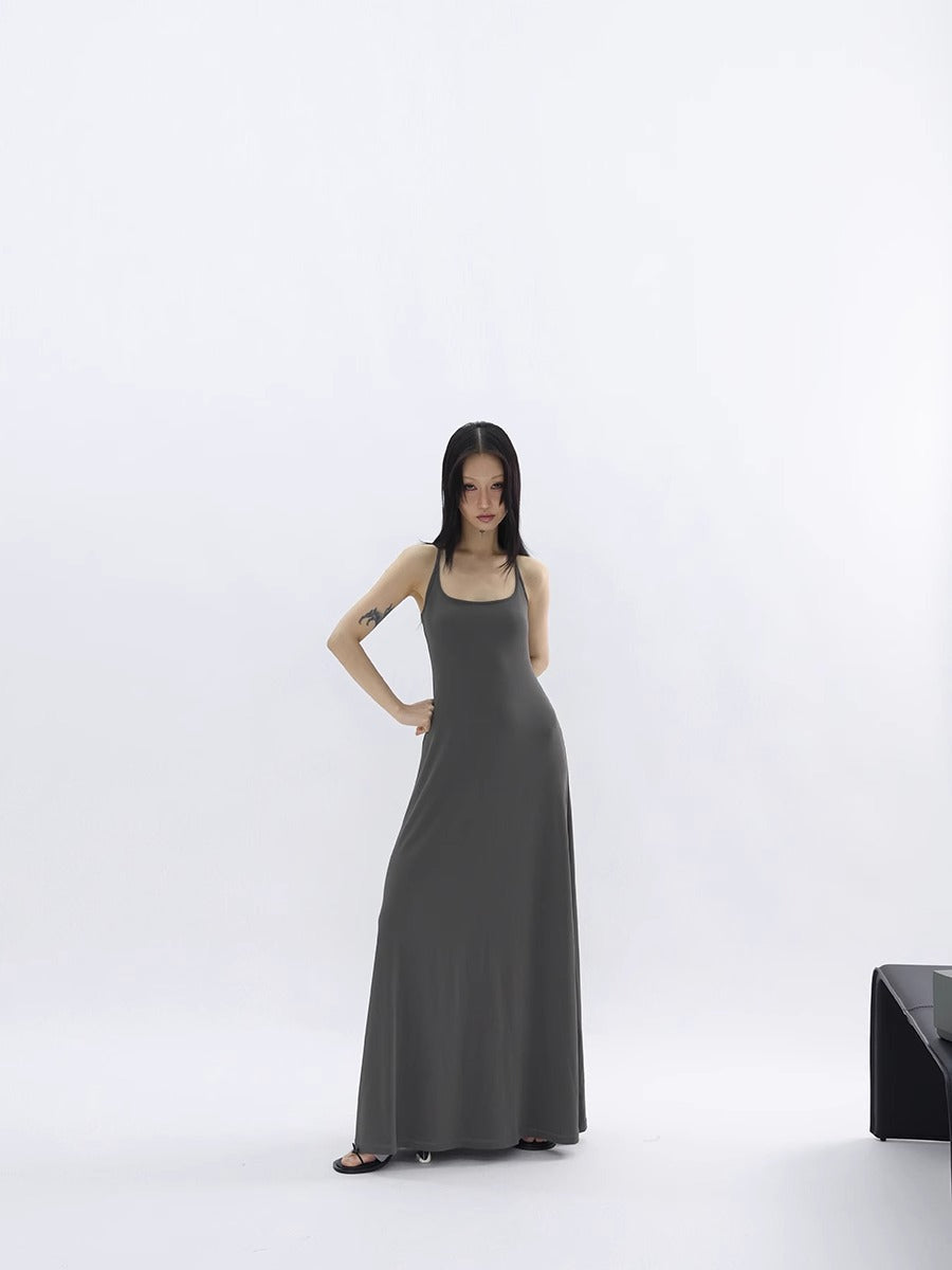 FUZZYKON | Fine Ribbed Large U-Neck Slim Fit Racerback Tank Dress [ID:]