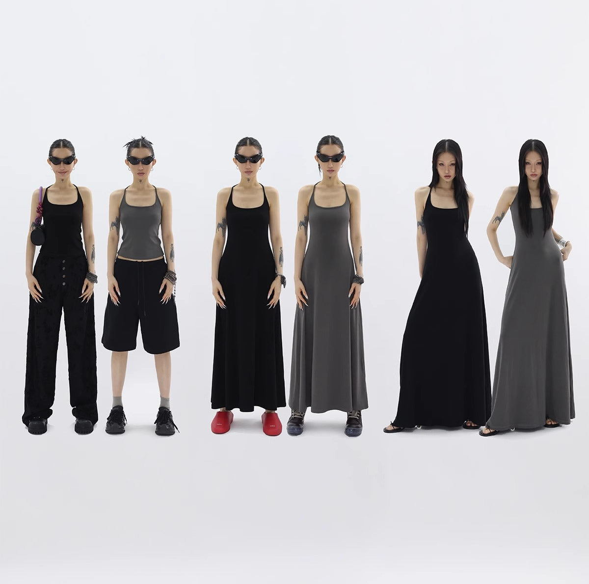 FUZZYKON | Fine Ribbed Large U-Neck Slim Fit Racerback Tank Dress [ID:]