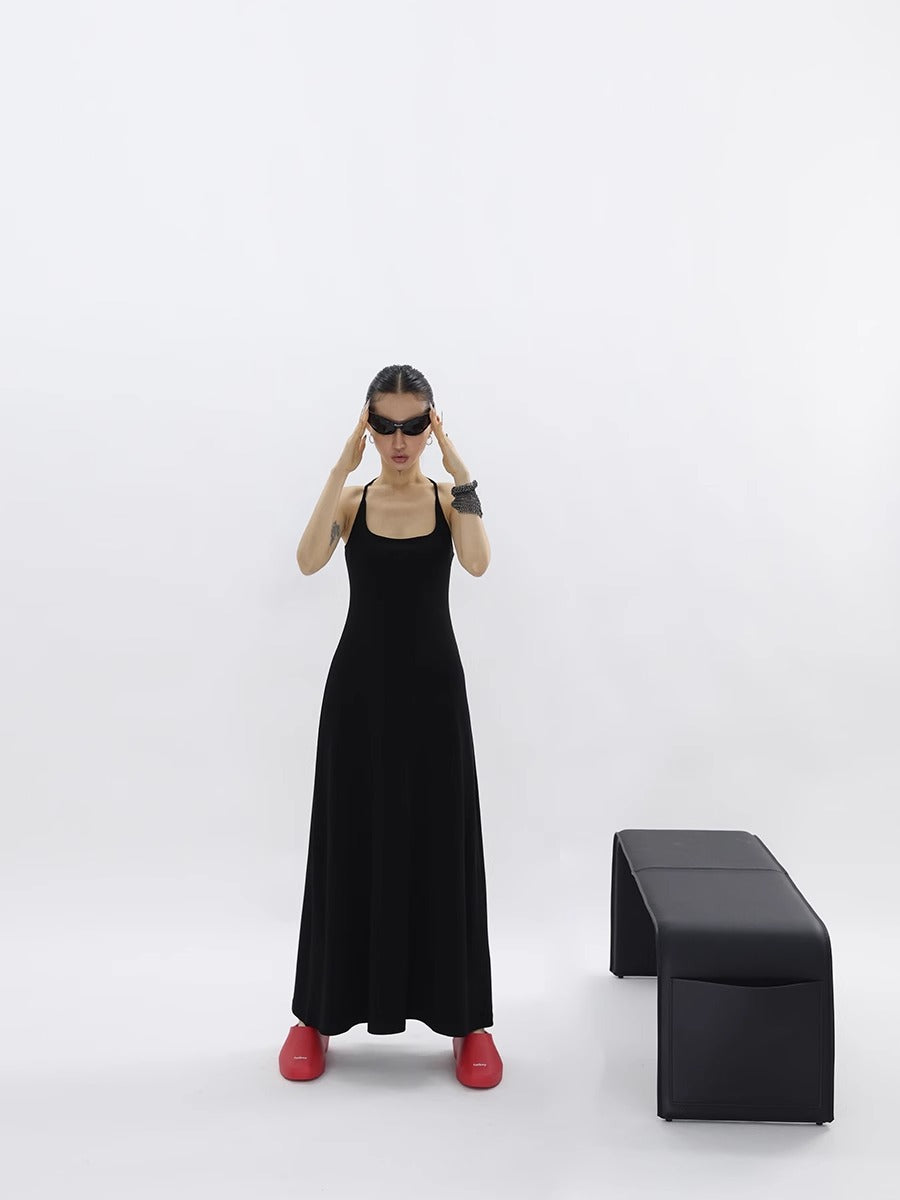 FUZZYKON | Fine Ribbed Large U-Neck Slim Fit Racerback Tank Dress [ID:]