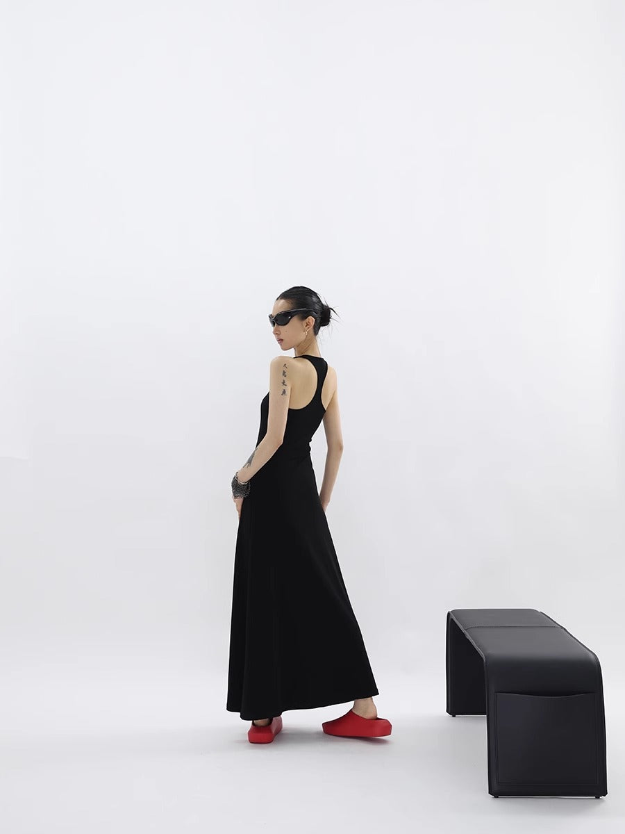 FUZZYKON | Fine Ribbed Large U-Neck Slim Fit Racerback Tank Dress [ID:]