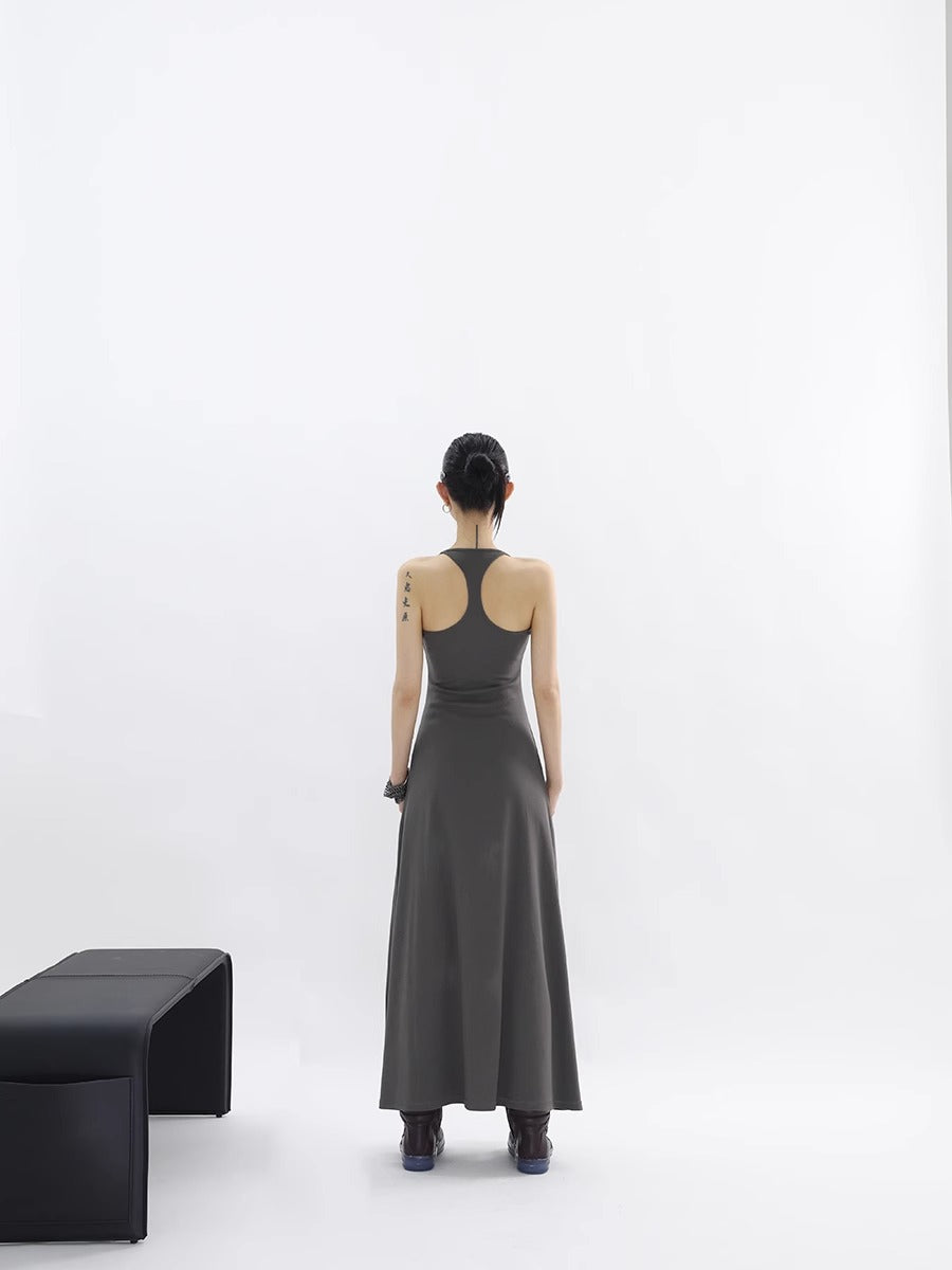 FUZZYKON | Fine Ribbed Large U-Neck Slim Fit Racerback Tank Dress [ID:]