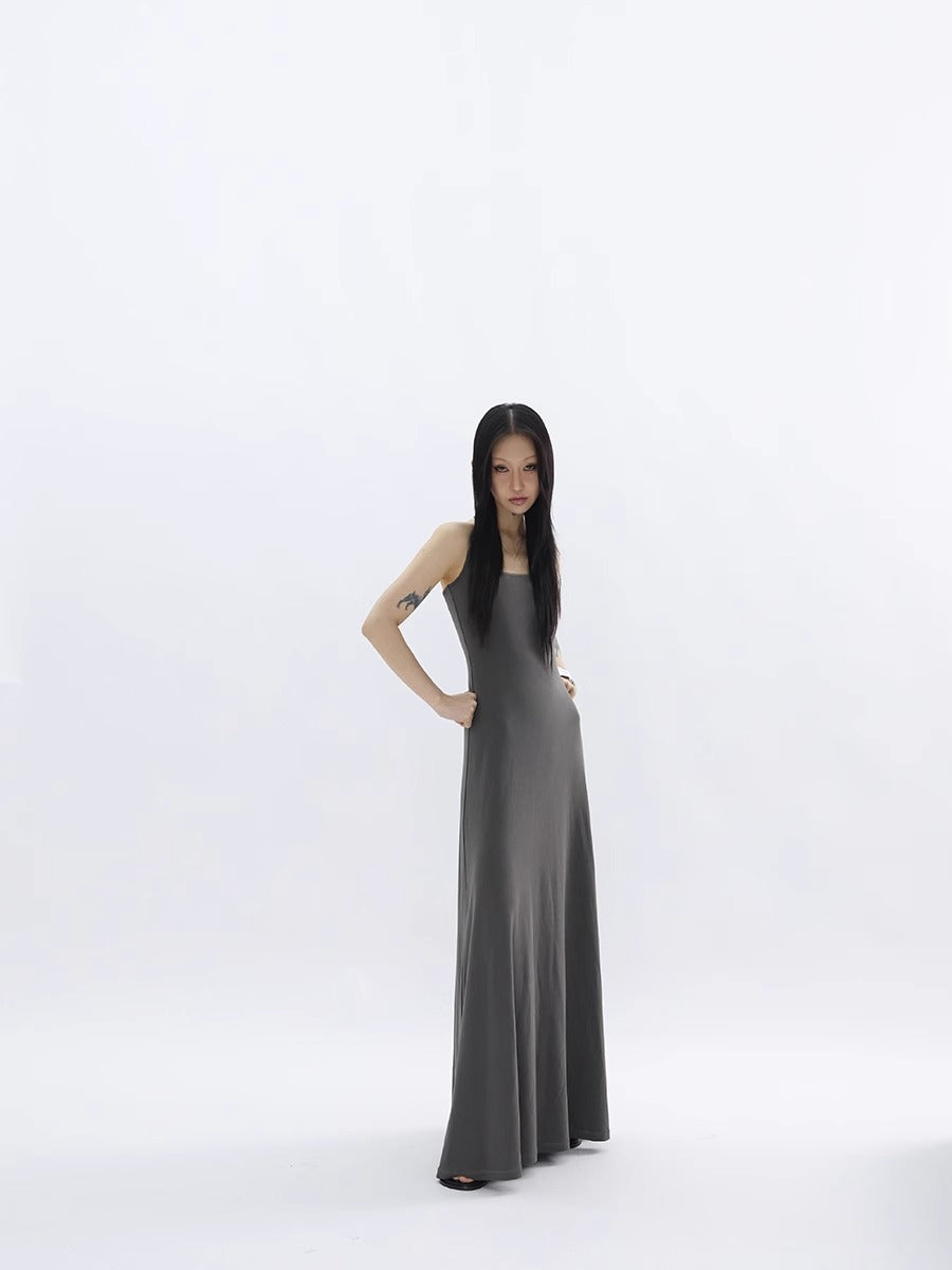 FUZZYKON | Fine Ribbed Large U-Neck Slim Fit Racerback Tank Dress [ID:]
