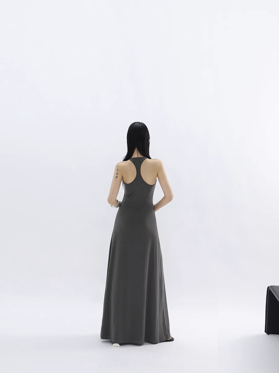 FUZZYKON | Fine Ribbed Large U-Neck Slim Fit Racerback Tank Dress [ID:]