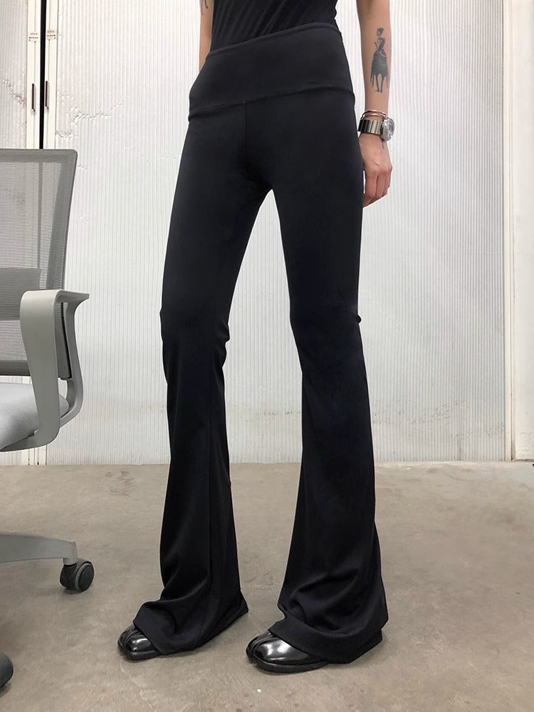 FUZZYKON | Black High Elastic Slimming Shaping Flared Tall Petite Pants [ID:]