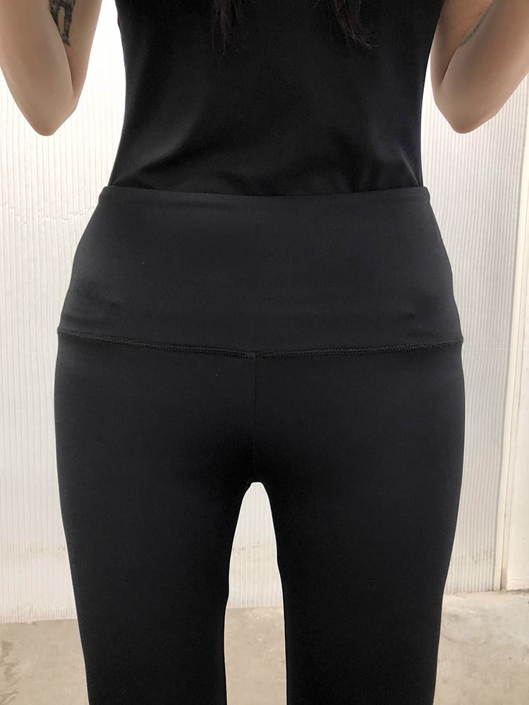FUZZYKON | Black High Elastic Slimming Shaping Flared Tall Petite Pants [ID:]