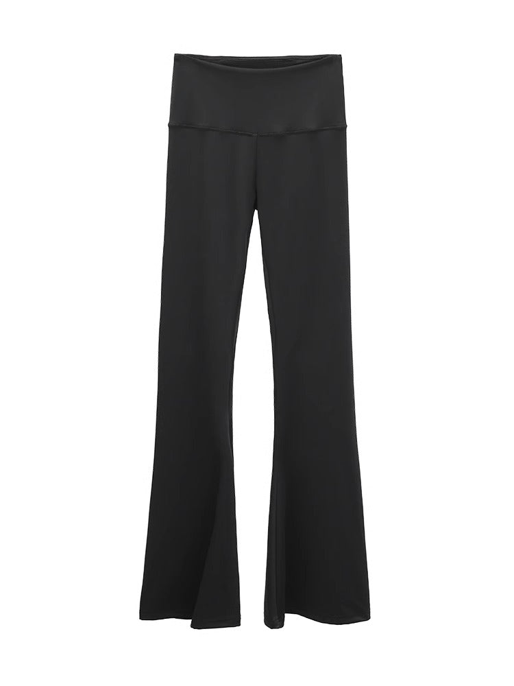 FUZZYKON | Black High Elastic Slimming Shaping Flared Tall Petite Pants [ID:]