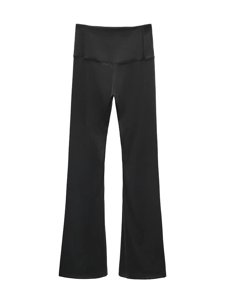 FUZZYKON | Black High Elastic Slimming Shaping Flared Tall Petite Pants [ID:]