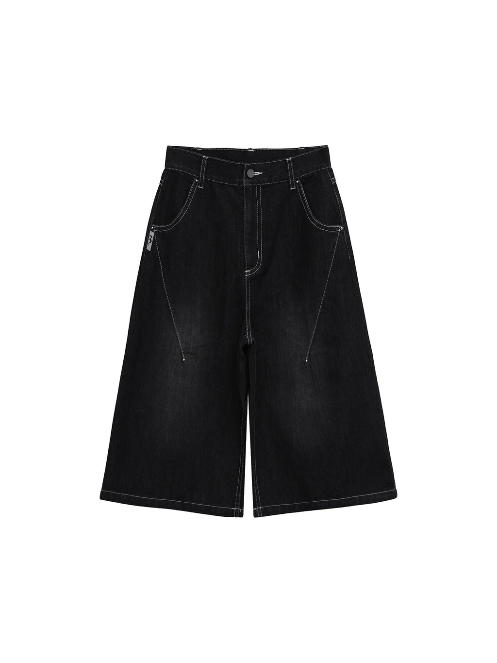 FUZZYKON | Washed Black Cross Stitch Punk Style Short Pants [ID:]