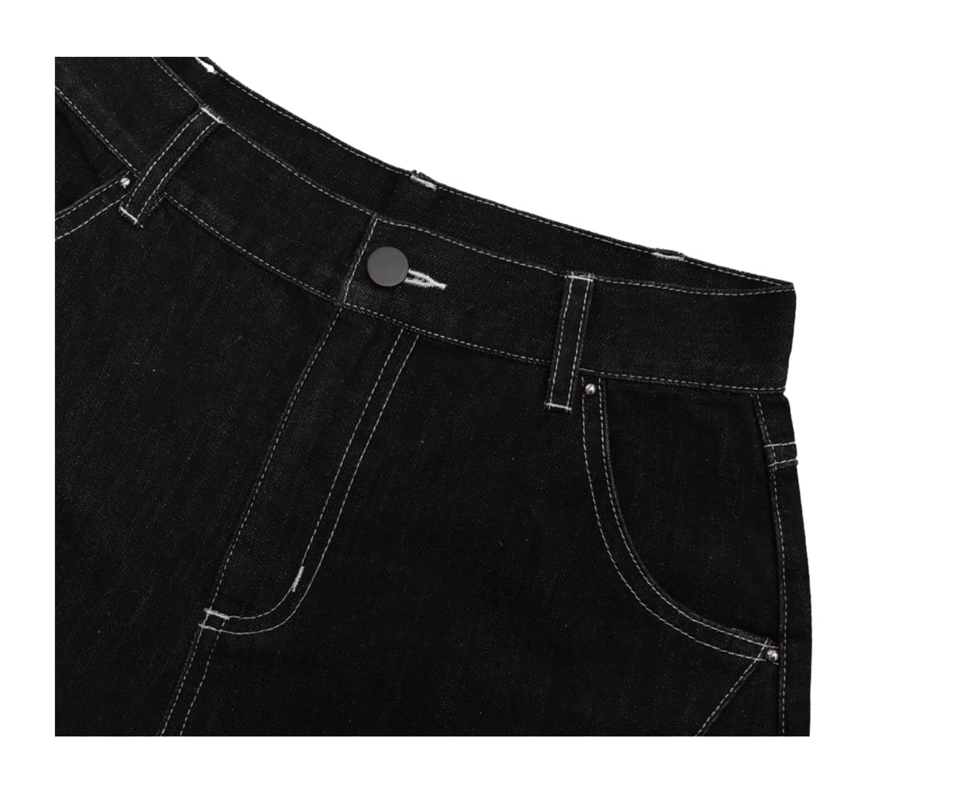 FUZZYKON | Washed Black Cross Stitch Punk Style Short Pants [ID:]