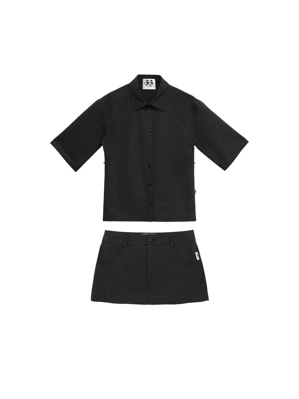 FUZZYKON | Minimalist Buttoned Waist Tencel Cotton Shirt Skirt [ID:]