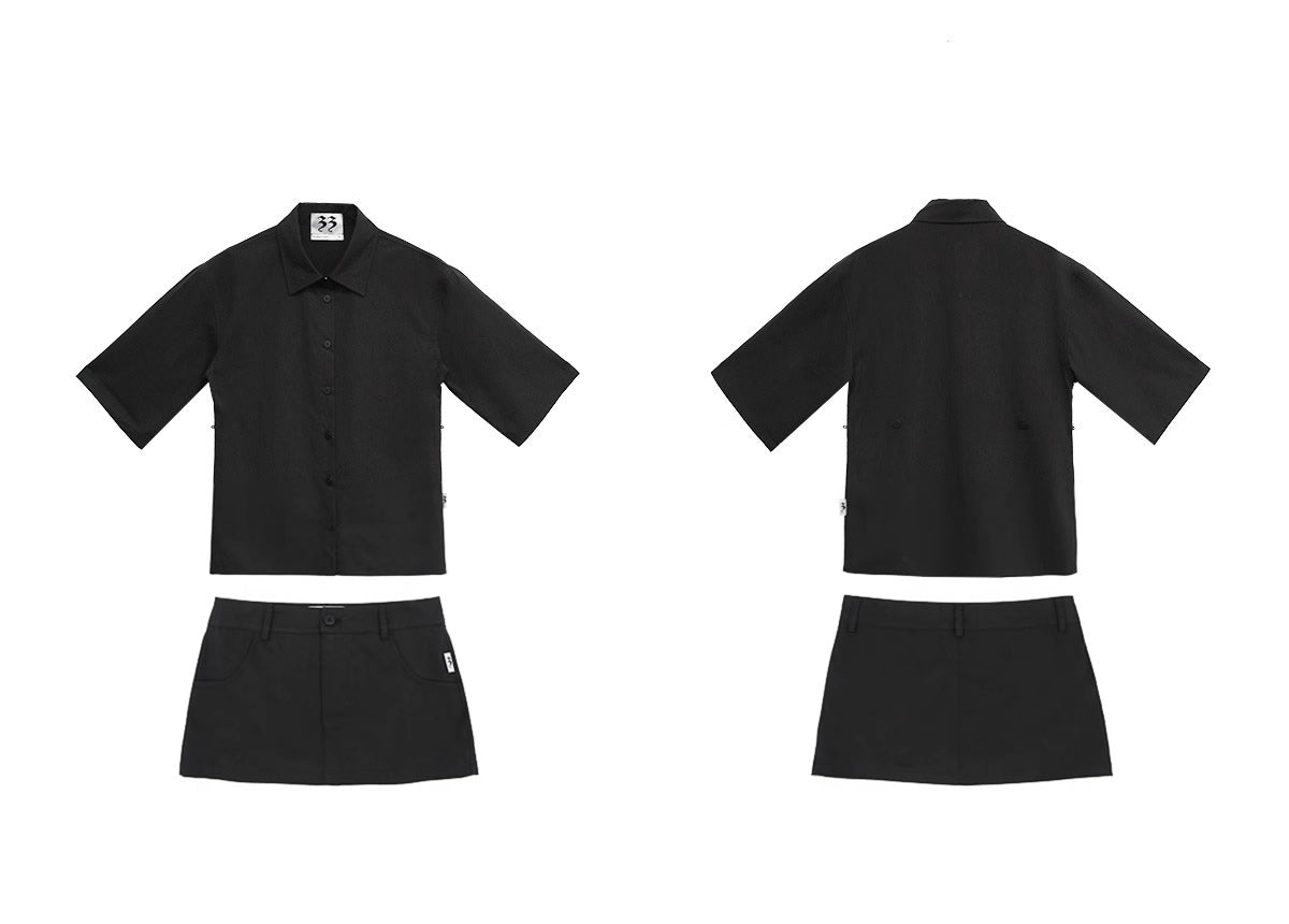 FUZZYKON | Minimalist Buttoned Waist Tencel Cotton Shirt Skirt [ID:]