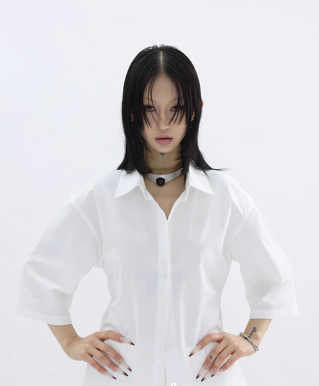 FUZZYKON | Minimalist Buttoned Waist Tencel Cotton Shirt Skirt [ID:]
