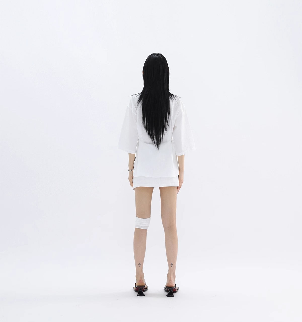 FUZZYKON | Minimalist Buttoned Waist Tencel Cotton Shirt Skirt [ID:]