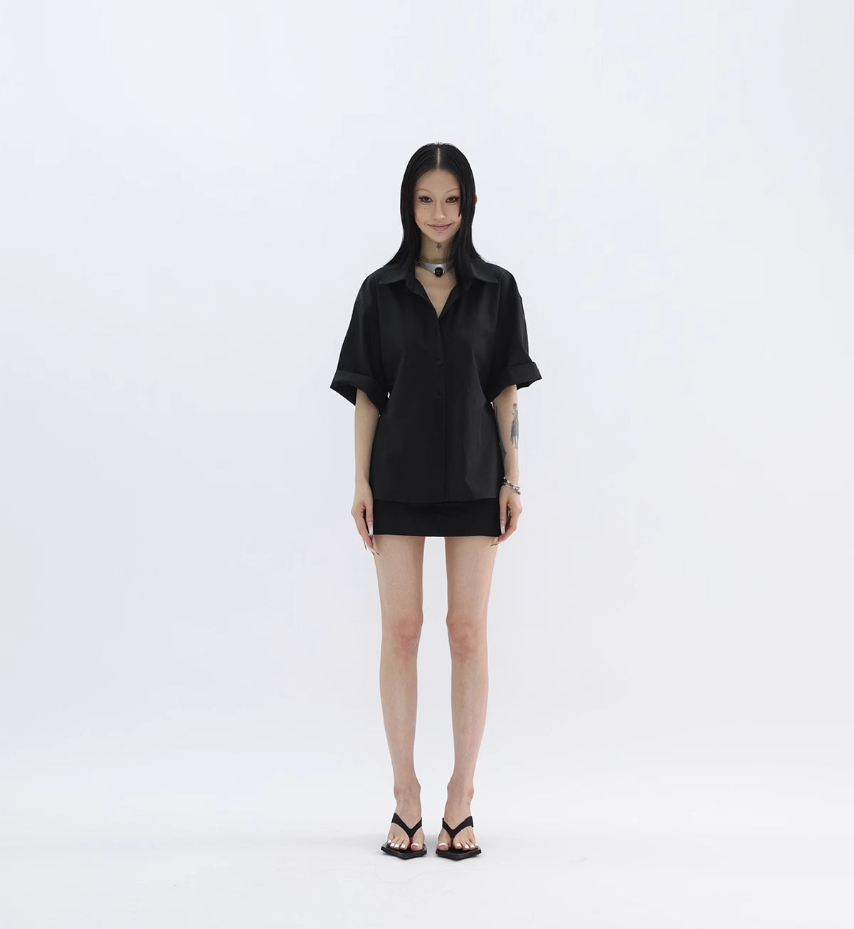 FUZZYKON | Minimalist Buttoned Waist Tencel Cotton Shirt Skirt [ID:]