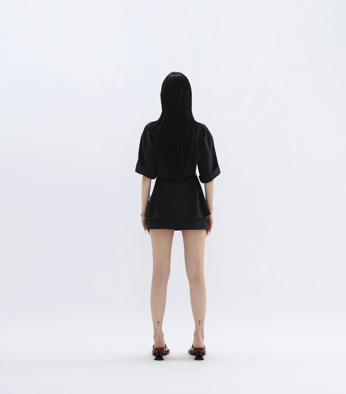FUZZYKON | Minimalist Buttoned Waist Tencel Cotton Shirt Skirt [ID:]