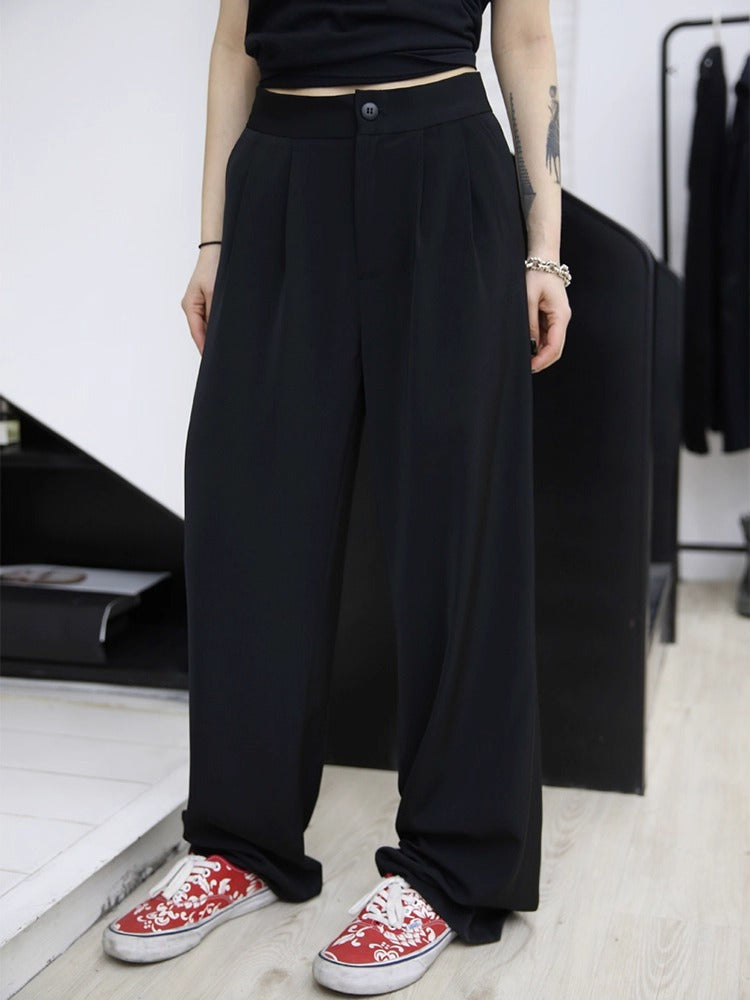 FUZZYKON | Chic Floor Length Tailored Black Wide Pants [ID:]