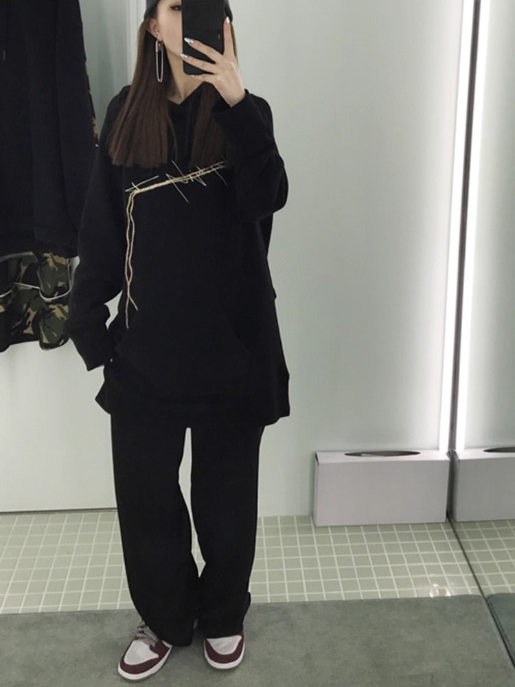 FUZZYKON | Chic Floor Length Tailored Black Wide Pants [ID:]