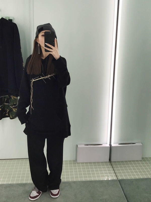 FUZZYKON | Chic Floor Length Tailored Black Wide Pants [ID:]