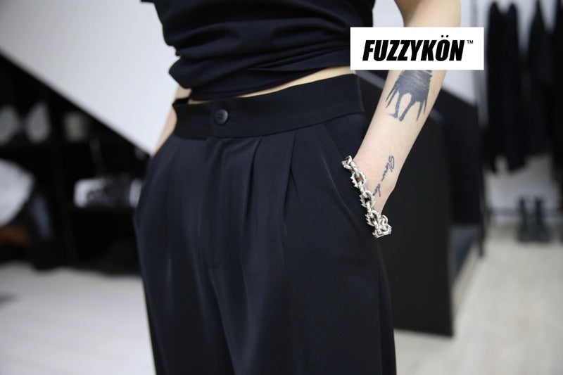 FUZZYKON | Chic Floor Length Tailored Black Wide Pants [ID:]