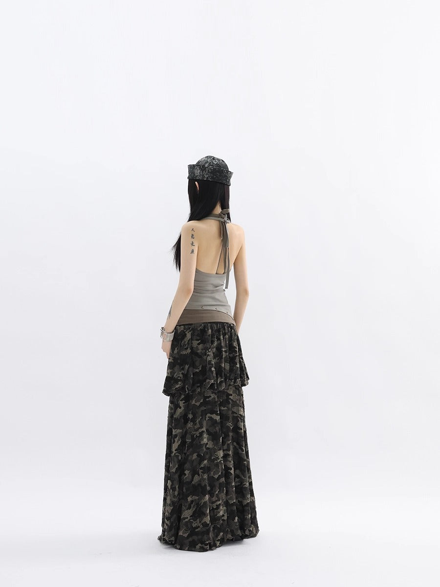 FUZZYKON | Bronze Rivet Halter Vine Layered Slim Fit Tank [ID:]