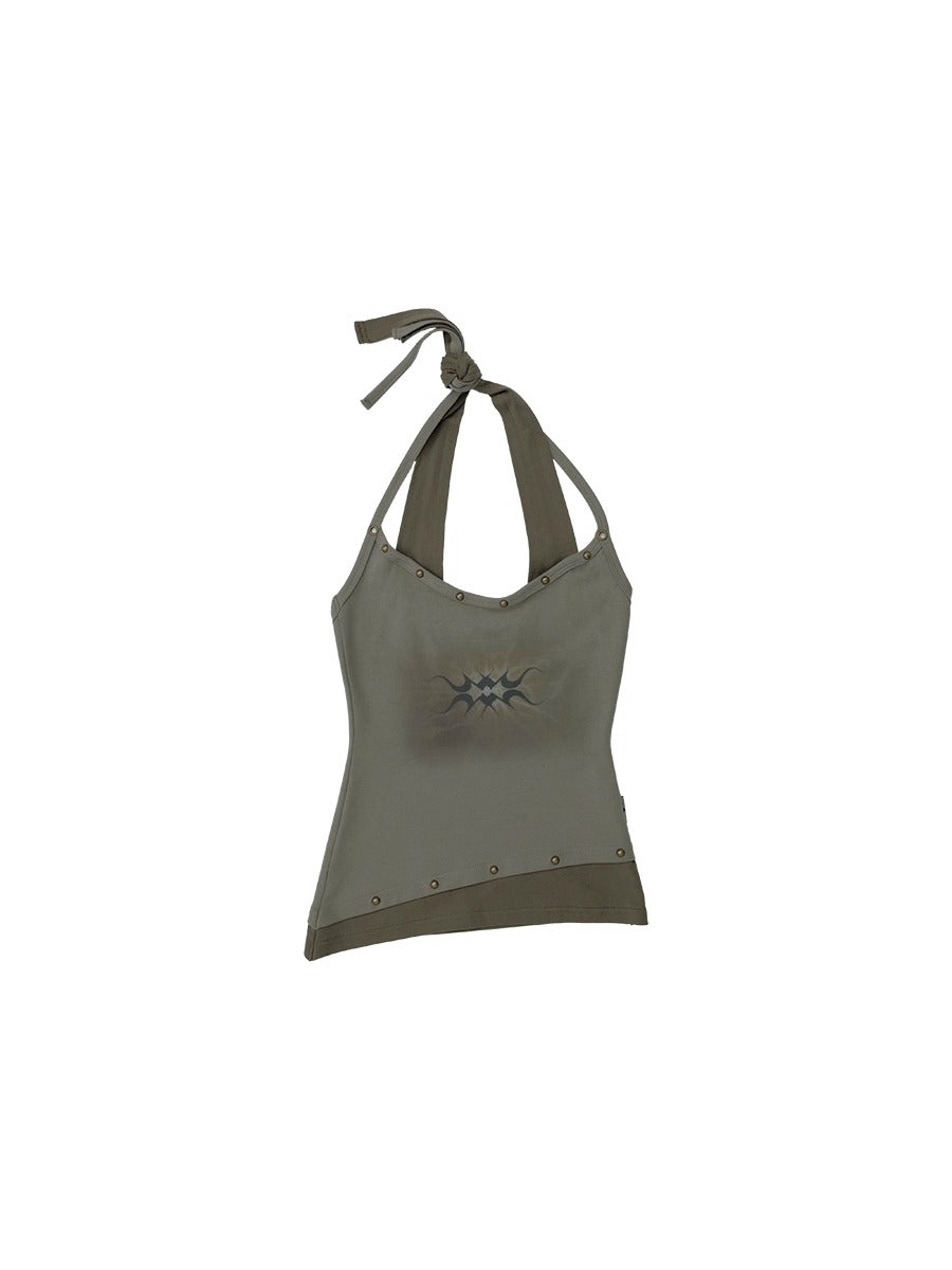 FUZZYKON | Bronze Rivet Halter Vine Layered Slim Fit Tank [ID:]