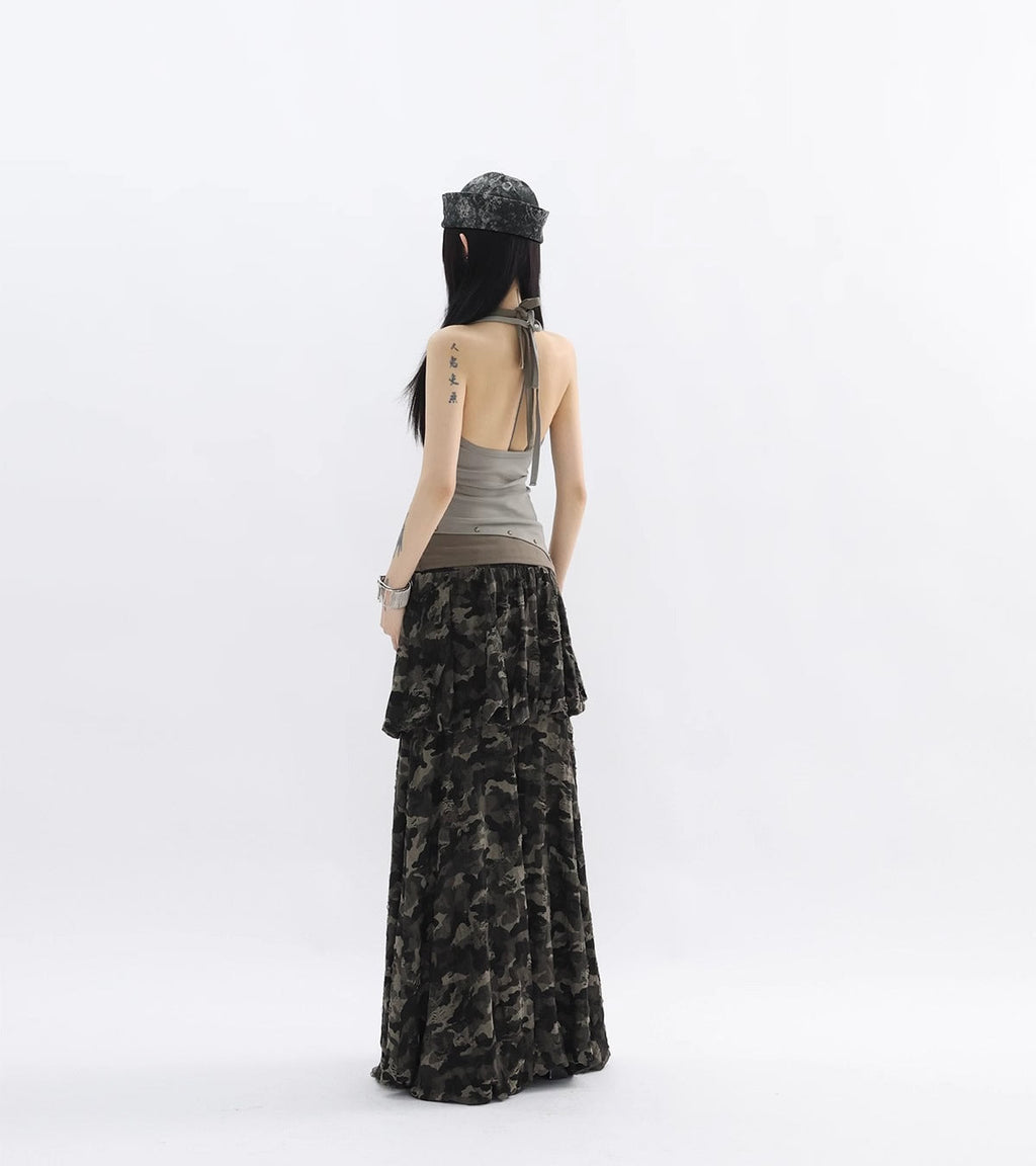 FUZZYKON | Bronze Rivet Halter Vine Layered Slim Fit Tank [ID:]