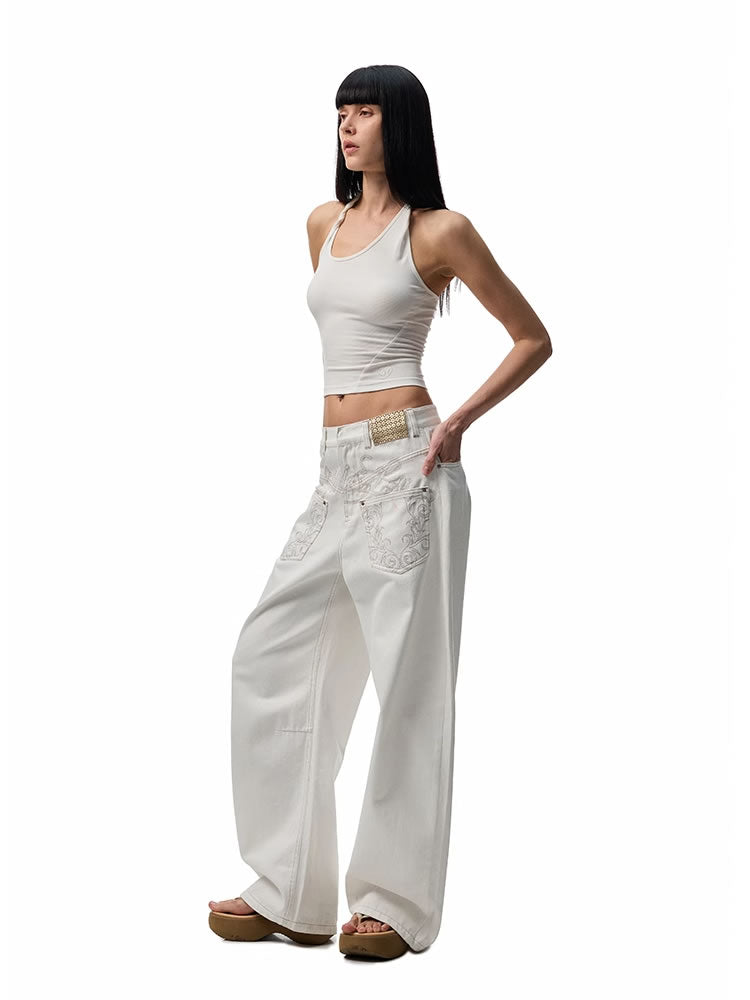 1JINN STUDIO | Washed Low Rise Banana Cut Wide Leg Denim Pants [ID:]