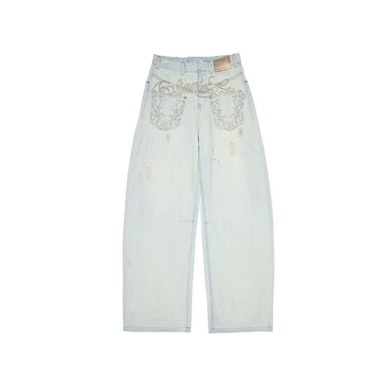 1JINN STUDIO | Washed Low Rise Banana Cut Wide Leg Denim Pants [ID:]