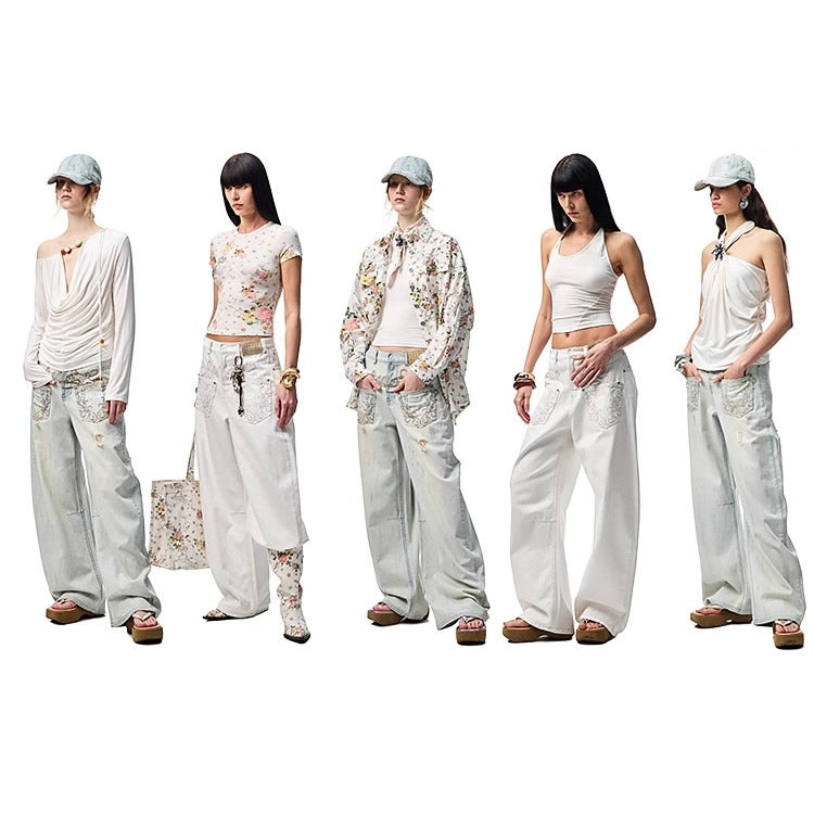 1JINN STUDIO | Washed Low Rise Banana Cut Wide Leg Denim Pants [ID:]