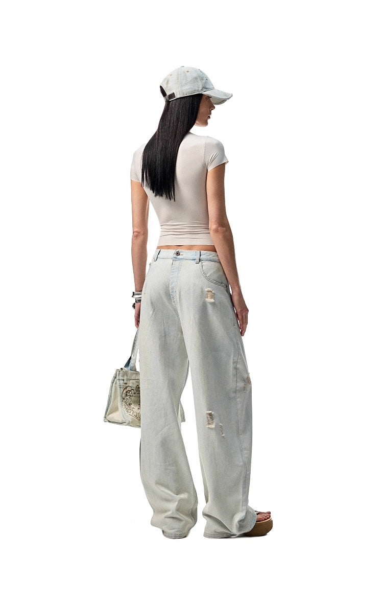 1JINN STUDIO | Washed Low Rise Banana Cut Wide Leg Denim Pants [ID:]