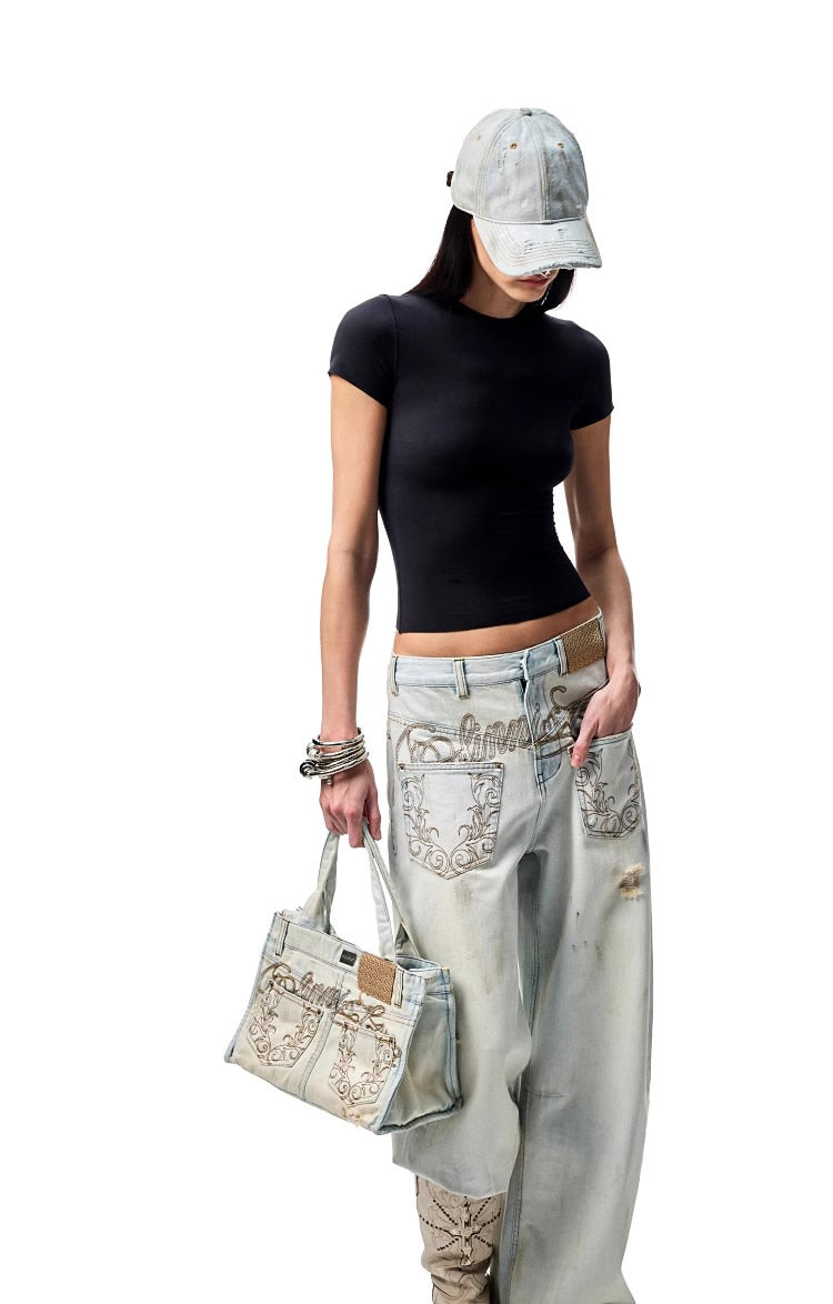1JINN STUDIO | Washed Low Rise Banana Cut Wide Leg Denim Pants [ID:]