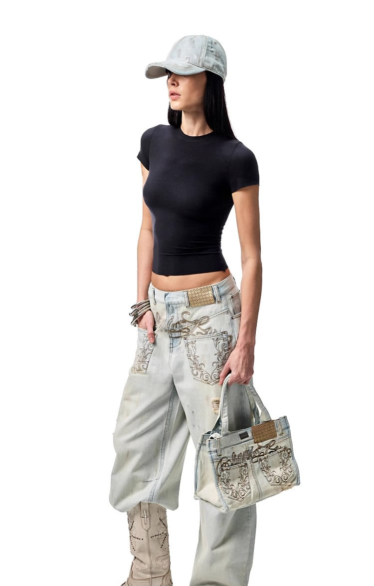 1JINN STUDIO | Washed Low Rise Banana Cut Wide Leg Denim Pants [ID:]