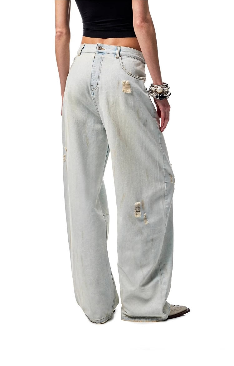 1JINN STUDIO | Washed Low Rise Banana Cut Wide Leg Denim Pants [ID:]