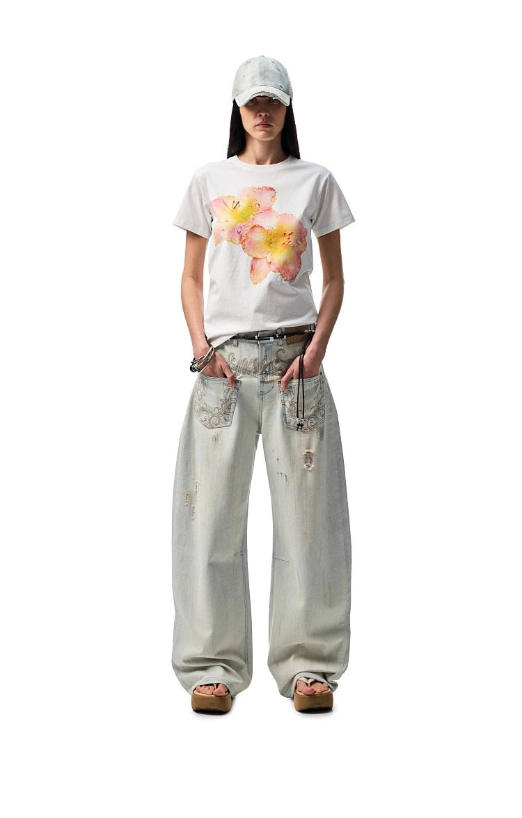1JINN STUDIO | Washed Low Rise Banana Cut Wide Leg Denim Pants [ID:]
