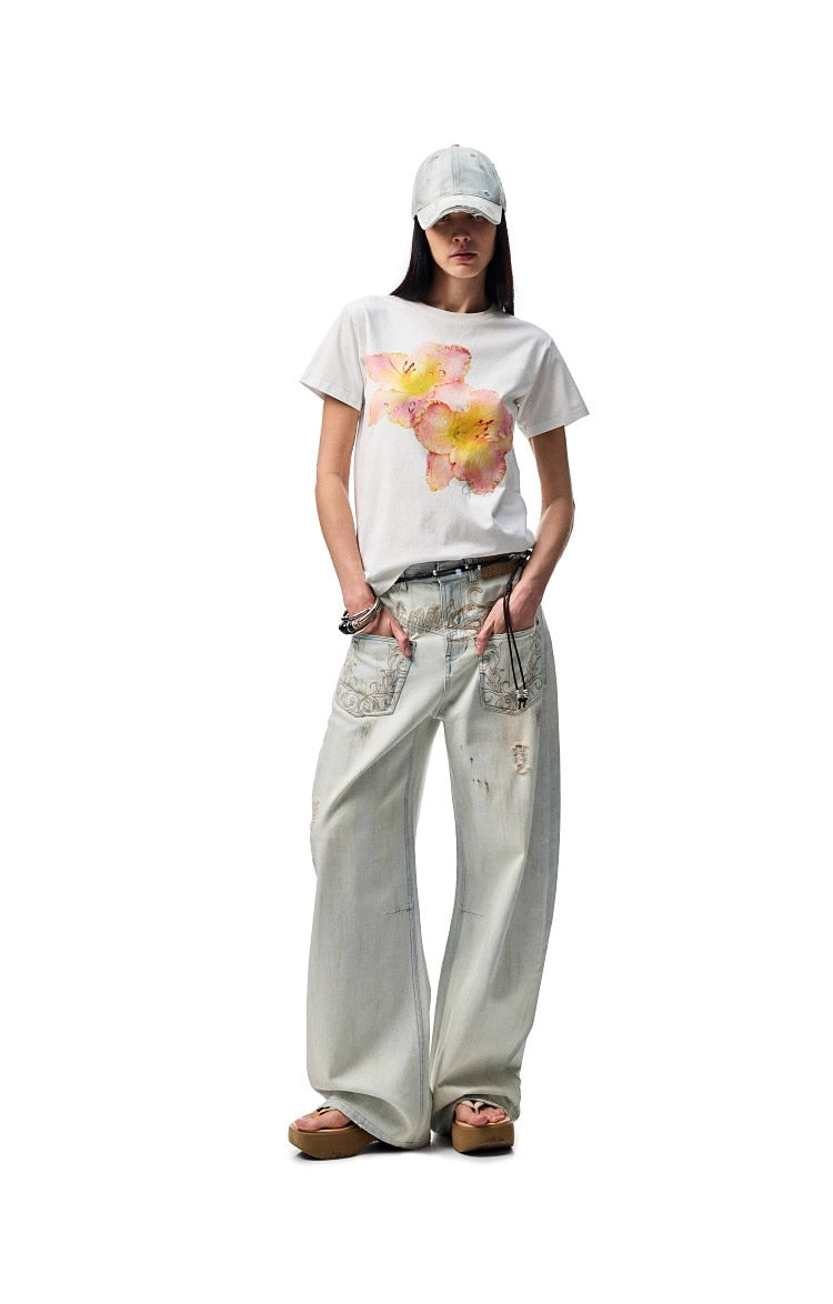 1JINN STUDIO | Washed Low Rise Banana Cut Wide Leg Denim Pants [ID:]