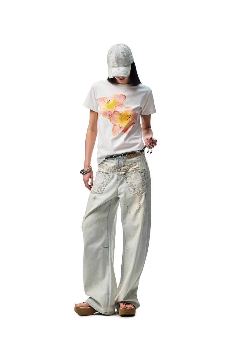 1JINN STUDIO | Washed Low Rise Banana Cut Wide Leg Denim Pants [ID:]