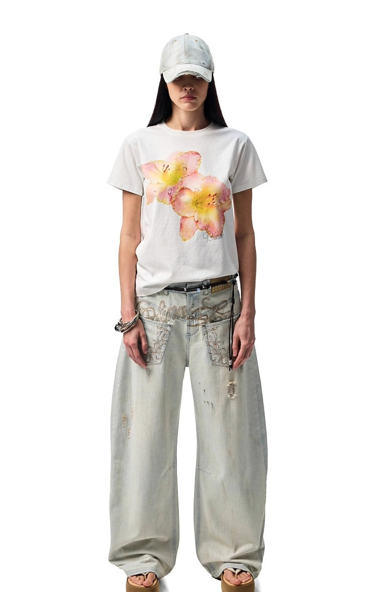 1JINN STUDIO | Washed Low Rise Banana Cut Wide Leg Denim Pants [ID:]