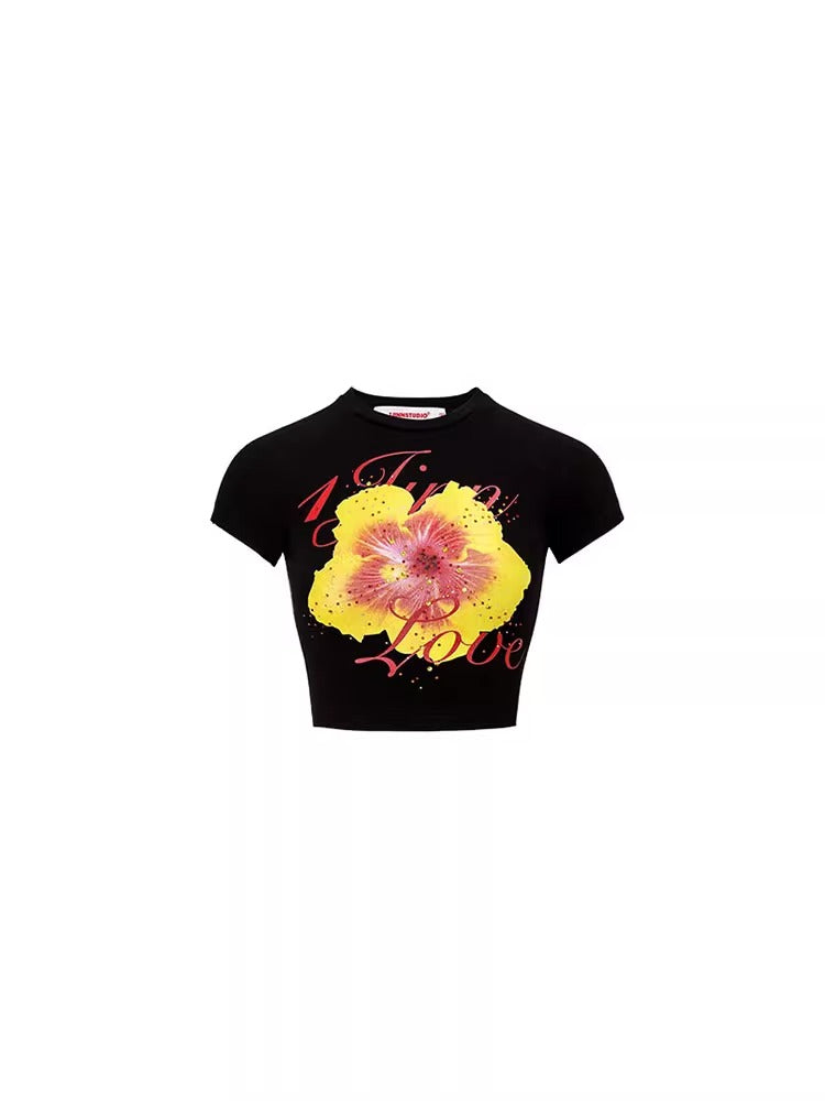 1JINN STUDIO | Fruit Rhinestone Graphic Slim Fit Stretch Crop T-Shirt [ID:]