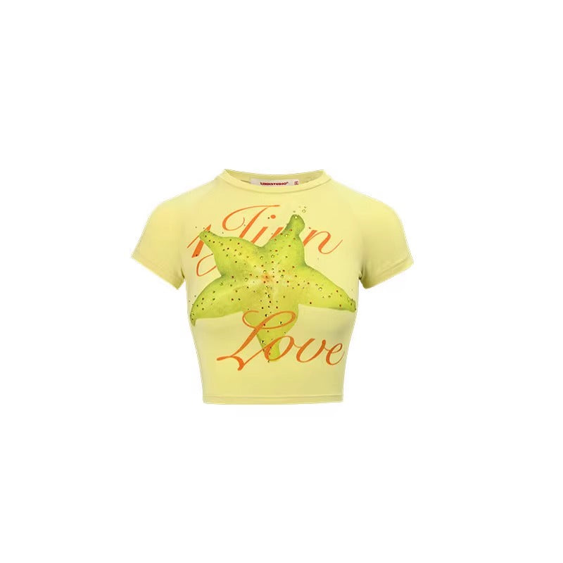 1JINN STUDIO | Fruit Rhinestone Graphic Slim Fit Stretch Crop T-Shirt [ID:]