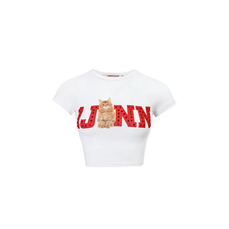 1JINN STUDIO | Fruit Rhinestone Graphic Slim Fit Stretch Crop T-Shirt [ID:]