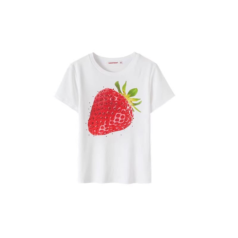 1JINN STUDIO | Fruit Rhinestone Graphic Slim Fit Stretch Crop T-Shirt [ID:]